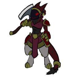  1:1 absurd_res alpha_channel anthro armor axe biohound fan_character female freya gladiator gold_ring hi_res machine protogen protogen_visor red_eyes solo warrior worldbuilding 