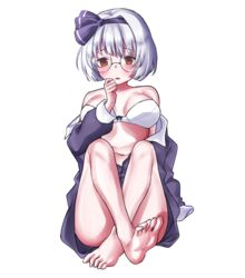  :o adapted_costume artist_request bad_id bad_pixiv_id bare_legs bare_shoulders barefoot black_hairband black_pajamas black_ribbon blush bob_cut bra breasts cleavage collarbone commentary_request commission embarrassed eyelashes feet female glasses grey_hair hair_ribbon hairband konpaku_youmu korean_commentary medium_breasts midriff navel nightshirt no_pants open_clothes open_mouth open_shirt pajamas panties red-framed_eyewear red_eyes ribbon ribbon_bra ribbon_panties round_eyewear second-party_source short_hair sleepwear soles stomach toes touhou unbuttoned underwear undressing white_bra 