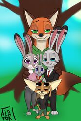  2:3 albinefox anthro blue_eyes canid canine disney duo fan_character father_(lore) father_and_child_(lore) father_and_son_(lore) female fennec_fox finnick_(zootopia) fox fur grey_body grey_fur group hi_res hug jack_savage judy_hopps lagomorph leporid lolicon male male/female mammal mother_(lore) mother_and_child_(lore) mother_and_son_(lore) multicolored_body multicolored_fur nick_wilde nub_tail parent_(lore) parent_and_child_(lore) parent_and_son_(lore) plant purple_eyes rabbit red_fox son_(lore) tree true_fox two_tone_body two_tone_fur young zootopia 