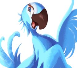  2021 avian beak bird blue_body blue_eyes blue_feathers blue_sky_studios conditional_dnp eyelashes feathers female feral jewel_(rio) light lighting macaw neotropical_parrot parrot rio_(series) simple_background solo spix&#039;s_macaw tohupo true_parrot white_background 