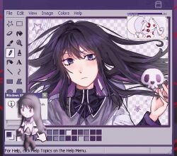  akemi_homura akemi_homura_(magical_girl) animated animated black_pantyhose chibi commentary english_commentary expressionless female hand_cursor highres kyuubee long_hair looping_animation magical_girl mahou_shoujo_madoka_magica mahou_shoujo_madoka_magica_(anime) microsoft_paint_(software) microsoft_windows pantyhose purple_eyes purple_hair purple_theme skull star_(symbol) user_interface window_(computing) windows_xp wormontwostrings 