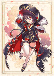  bad_id bad_pixiv_id belt black_dress black_hair cape commission dress female gloves hair_between_eyes kamui_natsuki large_hat long_hair long_sleeves looking_at_viewer necktie open_mouth original red_eyes shoes short_shorts shorts skeb_commission skindentation smile standing standing_on_one_leg thigh_strap thighhighs white_gloves white_thighhighs 