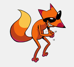  anthro black_nose canid canine cartoon_network clasped_hands clenched_teeth courage_the_cowardly_dog eyewear eyewear_only fluffy fluffy_tail fox fur grin happy male mammal mischevious nude orange_body orange_fur scheming simple_background smile solo standing sunglasses sunglasses_only tail teeth the_cajun_fox unknown_artist white_background 