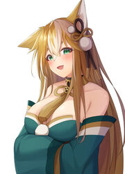  animal_ears bad_id bad_pixiv_id bare_shoulders blush breasts brown_hair commentary_request crossed_arms dog_ears female fuka_kurotsuji genshin_impact green_eyes highres hina_(genshin_impact) japanese_clothes kimono large_breasts light_brown_hair long_hair long_sleeves looking_at_viewer open_mouth partial_commentary short_eyebrows smile solo upper_body wide_sleeves 