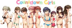  6+girls :o age_difference annotation_request arm_behind_head arms_behind_back back-to-back bikini bikini_skirt black_bikini black_hair blue_bikini blush breasts brown_hair cowboy_shot cup drink flat_chest front-tie_bikini_top front-tie_top furukawa_otoha green_bikini grey_bikini grin halterneck hodaka_fuuko holding holding_cup holding_drink homunculus_(alchemynote) index_finger_raised kuragano_yayoi large_breasts long_hair looking_at_viewer maid_headdress mature_female medium_breasts middle_w mother_and_daughter multiple_girls navel open_mouth original outstretched_arm own_hands_together partially_annotated pink_hair ponytail red_bikini red_hair short_hair side-tie_bikini_bottom smile string_bikini striped_bikini striped_clothes swimsuit transparent_background twintails v w wrist_cuffs yellow_bikini 