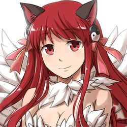  animal_ears bikini bow breasts cat_ears cleavage closed_mouth commentary_request feathered_wings female hairbow long_hair looking_at_viewer medium_breasts natsuya_(kuttuki) ragnarok_online red_bow red_eyes red_hair simple_background smile solo swimsuit upper_body wanderer_(ragnarok_online) white_background white_bikini white_wings wings yin_yang yin_yang_hair_ornament 