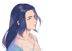  1boy bean_mr12 black_hair blue_eyes expressionless long_hair luo_xiaohei_zhanji male_focus portrait profile shadow sidelocks simple_background solo weibo_watermark white_background wuxian_(the_legend_of_luoxiaohei) 