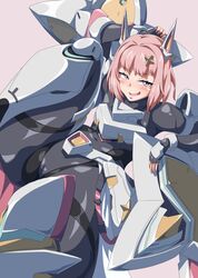  armor armored_bodysuit armored_boots armored_gloves black_bodysuit bodysuit boots breastplate breasts cameltoe female goddess_of_victory:_nikke hair_intakes hand_on_own_chin headgear hip_armor leg_armor light_blush noah_(nikke) pauldrons pink_eyes pink_hair sankakukin_gear shield short_hair shoulder_armor small_breasts smug solo sparkle_hair_ornament 