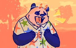  2018 animal_crossing anthro bear biped chow_(animal_crossing) clothed clothing eyewear giant_panda glasses kylowoen male mammal nintendo outside shirt slightly_chubby solo teeth topwear 