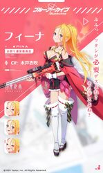  blonde_hair blue_archive blue_eyes breasts character_name commentary_request female gun halo holding holding_gun holding_weapon japanese_clothes kimono lewis_gun long_hair machine_gun official_art okobo osuk2 pina_(blue_archive) ponytail sandals sleeveless smile solo tabi thighhighs weapon 