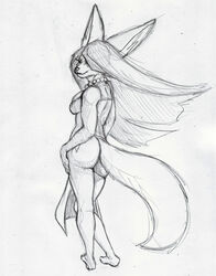  absurd_res anthro ass bottomwear bra butt_pose canid canine clothing esther_(umpherio) female fennec_fox fox gem hi_res jewelry loincloth looking_at_viewer mammal necklace pearl_(gem) pearl_necklace pose slim solo tail true_fox umpherio underwear 