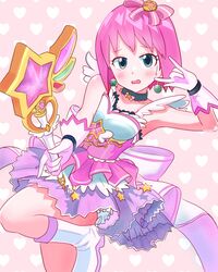  beauty_(bobobo-bo_bo-bobo) blue_eyes blush bobobo-bo_bo-bobo choker dress earrings female gloves hair_ornament hakyarameru highres jewelry looking_at_viewer magical_girl open_mouth pink_hair protected_link short_hair skirt solo wand 