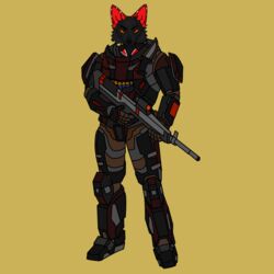  1:1 anthro canid canine clothing darko exoskeleton fantasy fox future halo knife male mammal military military_uniform mleczowski soldier solo uniform warrior 