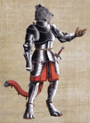  0laffson 2023 anthro armor belt blue_eyes buckle clothing couter cuirass fantasy felid female fur furgonomics gauntlets gloves greaves grey_body grey_fur handwear hi_res jaguar knight looking_forward mammal markings melee_weapon painting_(artwork) pantherine pauldron plate_armor poleyn river_(xanderh) sabatons scabbard solo spots spotted_body spotted_fur standing straps sword tail tail_clothing tail_sleeve tassets traditional_media_(artwork) warrior watercolor_(artwork) weapon 