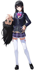  animegao black_hair black_jacket blazer blue_eyes blush bow bowtie braid brown_cardigan cardigan collared_shirt commentary_request cosplay duplicate female french_braid full_body hair_ornament hairclip highres holding holding_mask jacket kigurumi loafers long_hair mask modare nazono_mito nijisanji photoshop_(medium) pink_bow pink_bowtie pixel-perfect_duplicate plaid plaid_skirt shirt shoes simple_background skindentation skirt smile solo thighhighs tsukino_mito tsukino_mito_(1st_costume) virtual_youtuber white_background white_shirt white_thighhighs zettai_ryouiki 