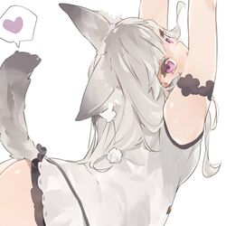  animal_ear_fluff animal_ears animare arm_strap arms_up ass bad_id bad_twitter_id blush braid cowboy_shot dress female fox_ears fox_tail frilled_skirt frills from_behind grey_hair heart highres jacket long_hair looking_at_viewer looking_back nanashi_inc. open_mouth pom_pom_(clothes) purple_eyes rippootai scarf shiromiya_mimi simple_background skirt sleeveless solo spoken_heart tail thigh_strap virtual_youtuber white_background white_dress white_jacket 