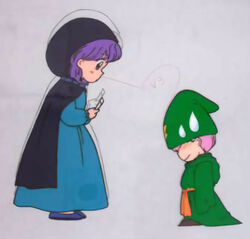  akazukin_chacha hood pickle purple_hair standing yakko 