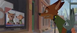  2017 absurd_res anthro building canid canine city clothed clothing collar detailed_background disney door duo ears_back electronics english_text female fox fur green_eyes grey_body grey_fur hi_res judy_hopps lagomorph larger_male leaning leaning_forward leporid male mammal multicolored_body multicolored_fur necktie nick_wilde open_mouth orange_body orange_fur pivoted_ears purple_eyes rabbit red_fox shocked side_view size_difference smaller_female television text the_giant_hamster true_fox two_tone_body two_tone_fur window zootopia 