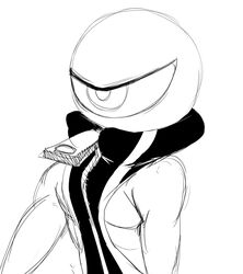  1_eye 2017 alien angry black_and_white black_clothing clothed clothing cy_(sssonic2) cyclops digital_media_(artwork) eye_creature half-closed_eyes hi_res humanoid male monochrome narrowed_eyes not_furry pecs simple_background solo sssonic2 white_background zipper 