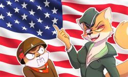  5:3 american_flag angry anthro breasts canid canine cleavage clothed clothing duo eyewear female fox gesture geumsaegi glasses hand_gesture looking_aside lt._fox_vixen mammal military_uniform pointing pointing_up rodent sciurid sek_studio sketch0works squirrel_and_hedgehog third-party_edit tongue tree_squirrel uniform united_states_of_america 