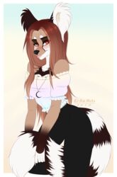  2018 anthro bassariscus breasts clothed clothing digital_media_(artwork) ei-ka female hybrid mammal procyonid red_eyes ring-tailed_cat simple_background solo 