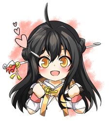  ara_haan black_hair blush chibi commentary_request elsword female hair_between_eyes hair_ornament heart long_hair open_mouth sakra_devanam_(elsword) smile soo_(vyve2555) yellow_eyes 