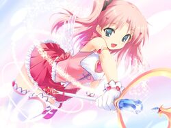  female game_cg gloves green_eyes kawata_hisashi maaryan magic magical_girl oerba_yun_fang one_side_up pink_hair solo tagme thighhighs to_heart_2 to_heart_2_ad wallpaper wand wings zettai_ryouiki 