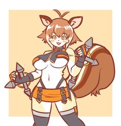  alternate_species alternative_fashion anthro anthrofied arc_system_works big_breasts blazblue bottomwear breasts brown_hair clothing cyberpop female fingerless_gloves fluffy fluffy_tail fur furrification gloves hair handwear j-fashion kemono kin-shun legwear makoto_nanaya mammal midriff miniskirt rodent sciurid simple_background skirt solo tail tan_body tan_fur thigh_highs tree_squirrel under_boob weapon white_body white_fur 