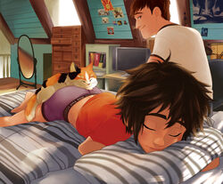  2boys big_hero_6 brothers disney feline hiro_hamada mochi_(big_hero_6) multiple_boys siblings sleeping tadashi_hamada 