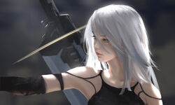  aqua_eyes long_hair nier nier:_automata sword weapon white_hair wlop yorha_unit_no._2_type_a 