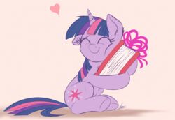  2018 2d_animation animated book closed_eyes cutie_mark equid equine eyebrows eyelashes female feral floppy_ears friendship_is_magic fur hair hasbro heart_symbol hooves horn hug mammal multicolored_hair my_little_pony mythological_creature mythological_equine mythology ncmares purple_body purple_fur purple_hair short_playtime signature simple_background sitting smile solo szafir87 tan_background third-party_edit twilight_sparkle_(mlp) unicorn 