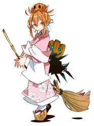  dress female female full_body japanese_clothes kimono long_hair looking_at_viewer matilda_matisse orange_hair sash shaman_king shiny smile solo standing sunameri_oishii very_long_hair white_background yukata 