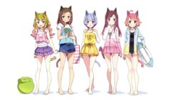  animal_ears bag bikini_top breasts catgirl cleavage group kanzaki_hiro open_shirt photoshop scan school_swimsuit swimsuit tabgraphics tail white 