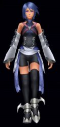  3d animated aqua_(kingdom_hearts) armor badge bell_sleeves belt belts black_background black_legwear black_shirt black_shorts black_socks blue_cloth blue_eyes blue_hair blue_shirt breasts brown_gloves cloth cropped detached_sleeves disney edited female female fingerless_gloves gloves halter_top halterneck high_collar kingdom_hearts kingdom_hearts_birth_by_sleep legwear long_sleeves looking_at_viewer loop matching_hair/eyes medium_breasts multicolored multicolored_shirt pink_belt resized shirt short_hair shorts silver_badge silver_boots simple_background socks solo square_enix staring thigh_gap thighhighs third-party_edit upscaled walking white_cloth 