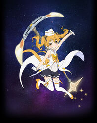  blonde_hair female hat highres hikaru_(houkago_no_pleiades) houkago_no_pleiades official_art solo star_(symbol) starry_background 