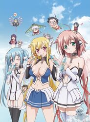  2boys 6+girls :o angel_wings astraea_(sora_no_otoshimono) blush breasts chains chaos_(sora_no_otoshimono) cleavage highres ikaros kazane_hiyori large_breasts multiple_boys multiple_girls navel nymph_(sora_no_otoshimono) official_art oregano_(sora_no_otoshimono) sakurai_tomoki satsukitane_mikako shiny_skin skindentation sora_no_otoshimono sugata_eishirou tomoko_(sora_no_otoshimono) wings 