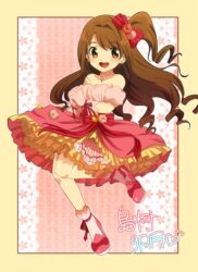  alternate_costume bad_id bad_pixiv_id brown_eyes brown_hair commentary_request dress earrings female full_body gloves graphite_(medium) hair_ornament half_updo highres holding_hands idolmaster idolmaster_cinderella_girls idolmaster_cinderella_girls_starlight_stage jewelry long_hair off-shoulder_dress off_shoulder one_side_up open_mouth shimamura_uzuki smile traditional_media tsubasa_(20tb_puri) 