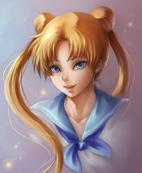  alternate_costume bad_id bad_pixiv_id bishoujo_senshi_sailor_moon blonde_hair blue_background blue_bow blue_eyes blue_sailor_collar bow double_bun female goko163 gradient_background hair_bun long_hair open_mouth parted_bangs sailor_collar smile solo tsukino_usagi twintails upper_body 