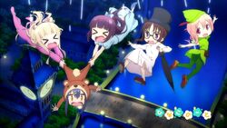  blonde_hair blue_hair blush bridge brown_eyes brown_hair flying hiiragi_mayuki hinako_note nakajima_yua natsukawa_kuina ogino_chiaki pajamas peter_pan peter_pan_(cosplay) purple_eyes sakuragi_hinako top_hat umbrella 