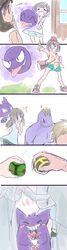  1boy 2girls age_progression artist_request gastly gengar haunter machoke mizuki_(pokemon_sm) mother_(pokemon) multiple_girls pokemon pokemon_(creature) pokemon_(game) pokemon_sm tagme younger 