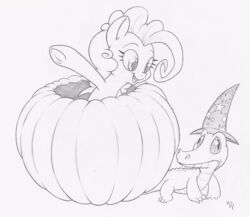  alligator alligatorid claws clothing crocodilian dfectivedvice duo equid equine eyelashes female feral food friendship_is_magic fruit fur gummy_(mlp) hair hasbro hat headgear headwear hooves horse male mammal monochrome my_little_pony open_mouth pinkie_pie_(mlp) plant pony pumpkin reptile scalie simple_background smile standing traditional_media_(artwork) underhoof white_background 