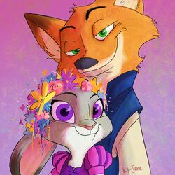  1:1 2016 anthro canid canine disney disney&#039;s_tangled_(film) duo female fox fur judy_hopps ky-jane lagomorph leporid male mammal nick_wilde rabbit red_fox true_fox zootopia 