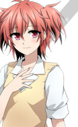  akuma_no_riddle artist_name bad_id bad_pixiv_id collarbone commentary_request female hand_on_own_chest highres ichinose_haru kago-tan looking_away photoshop_(medium) purple_eyes red_hair smile solo 