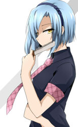  akuma_no_riddle bad_id bad_pixiv_id blue_hair commentary_request female hairband highres kago-tan looking_at_viewer necktie short_hair shutou_suzu solo yellow_eyes 