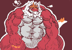  2014 5_fingers abs anthro anthrofied biceps big_biceps big_muscles big_tail colored digital_drawing_(artwork) digital_media_(artwork) fingers fist flat_colors fossil_pokemon front_view fur generation_6_pokemon huge_muscles humanoid_hands hyper hyper_muscles low_res male markings musclegut muscular muscular_anthro muscular_male nintendo orange_eyes orange_markings orange_teeth pecs pokemon pokemon_(species) pokemorph portrait quads red_background red_body red_scales red_theme scales serratus signirsol simple_background snout solo tail teeth three-quarter_portrait toony tyrantrum white_body white_fur white_scales 