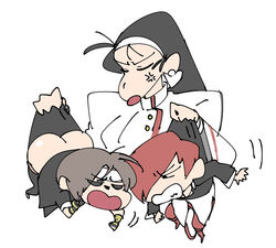  2boys apollo_(pixiv884782) ass black_hair crayon_shin-chan earrings female headband jewelry kagura_chizuru kusanagi_kyou multiple_boys parody red_hair style_parody team_sacred_treasures_(kof) the_king_of_fighters the_king_of_fighters_xv yagami_iori 