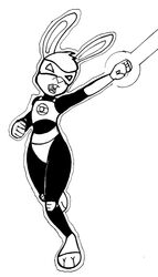  anthro biped crossover dc_comics disney female flying green_lantern judy_hopps lagomorph leporid mammal mask monochrome open_mouth rabbit reddragonkan ring solo superhero superhero_costume traditional_media_(artwork) zootopia 