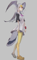  bird_girl bird_tail bird_wings black-tailed_gull_(kemono_friends) black_hair black_sleeves blonde_hair bow bowtie don3 dress female frilled_dress frills full_body hair_between_eyes head_wings kemono_friends loafers long_hair looking_at_viewer multicolored_hair pantyhose profile purple_bow purple_bowtie red_hair sailor_collar shoes short_sleeves solo tail white_dress white_hair wings wristband yellow_eyes yellow_footwear yellow_pantyhose 