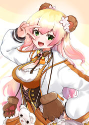  :d absurdres animal_bag animal_ears animal_hands bad_id bad_pixiv_id bag bear_bag bear_ears bell blonde_hair bodice bow bowtie breasts brown_bow brown_bowtie cleavage cleavage_cutout clothing_cutout corset cutout_above_navel female flower frilled_shirt frilled_skirt frills from_side gloves gradient_hair green_eyes hair_flower hair_ornament hand_on_own_hip handbag highres hololive jacket jingle_bell knbd layered_skirt letterman_jacket long_hair looking_at_viewer medium_breasts momosuzu_nene momosuzu_nene_(1st_costume) multicolored_bow multicolored_bowtie multicolored_hair neck_bell oerba_yun_fang open_mouth orange_bow orange_bowtie orange_shirt orange_skirt paw_gloves peach_ornament pink_hair shirt skirt skirt_set smile solo two_side_up underbust unworn_gloves upper_body v_over_eye virtual_youtuber white_jacket yellow_bow yellow_bowtie 