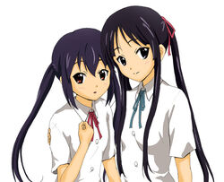  akiyama_mio alternate_hairstyle black_eyes black_hair brown_eyes k-on! nakano_azusa ru_pickman school_uniform twintails 